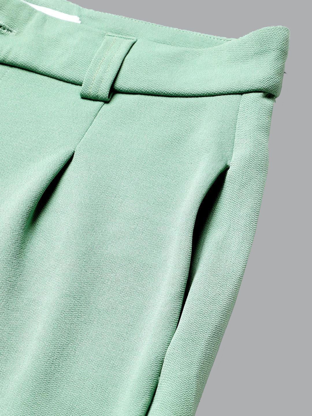 KOTTY BIZwear Women Light green Relaxed Straight Leg High-Rise Easy Wash Pleated Trousers