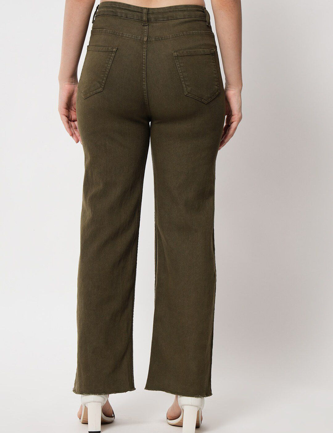 Kotty Women Olive Green Jean Straight Fit High-Rise Stretchable Jeans