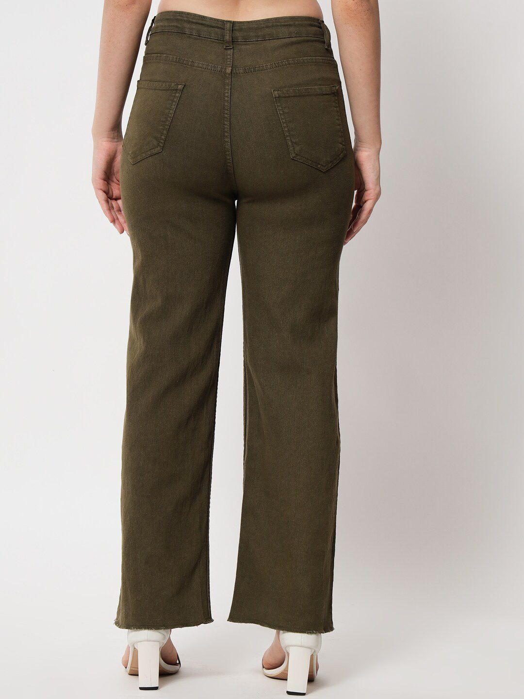 Kotty Women Olive Green Jean Straight Fit High-Rise Stretchable Jeans