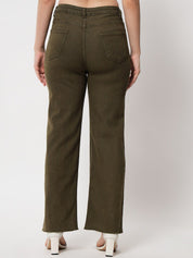 Kotty Women Olive Green Jean Straight Fit High-Rise Stretchable Jeans