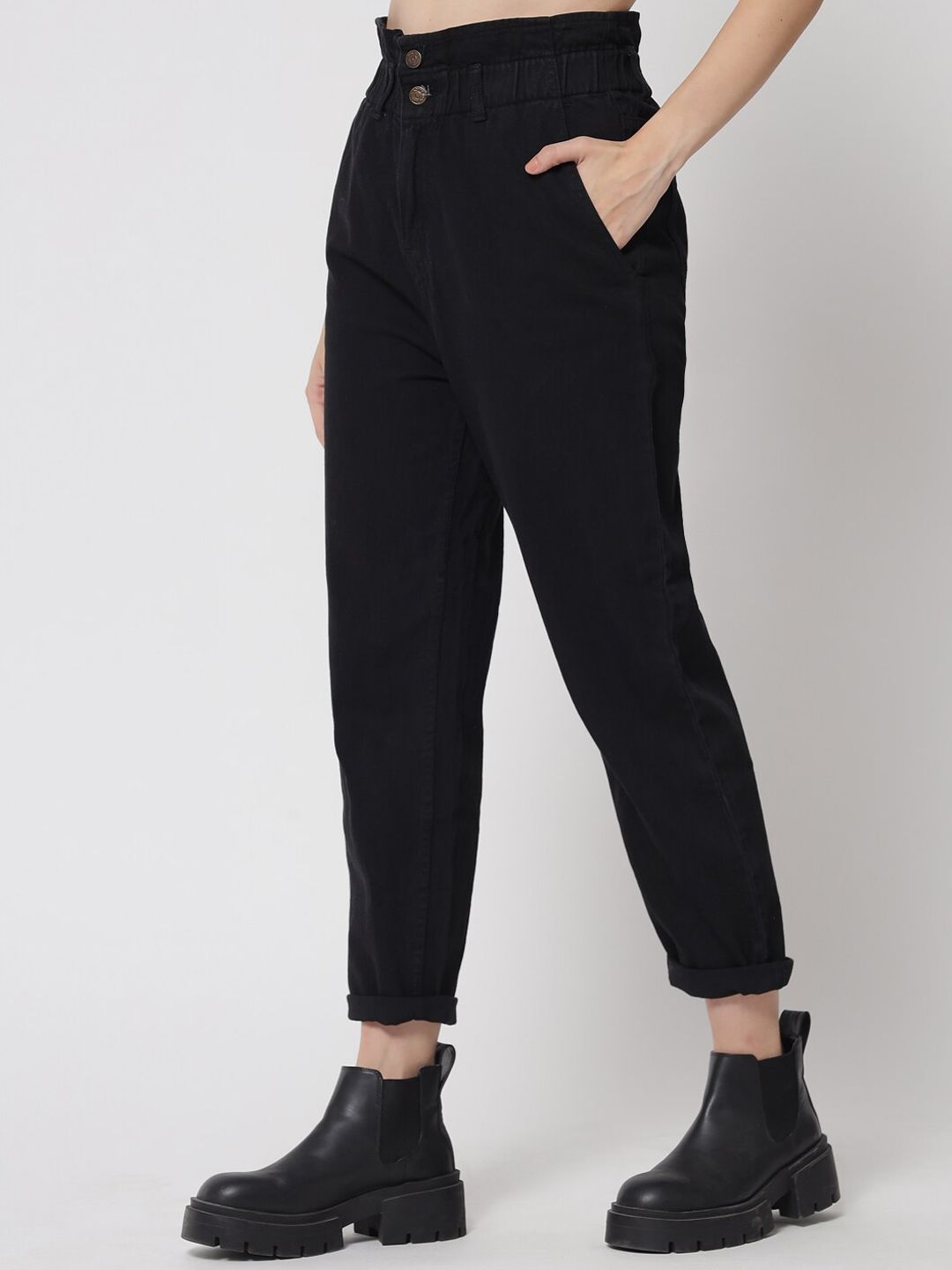 Kotty Women Black Jean Relaxed Fit High-Rise Stretchable Jeans