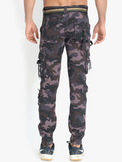 Kotty Men Black & Olive Green Regular Fit Camouflage Printed Cargos