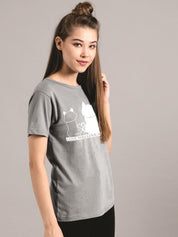 Kotty Women Grey Printed Round Neck T-shirt