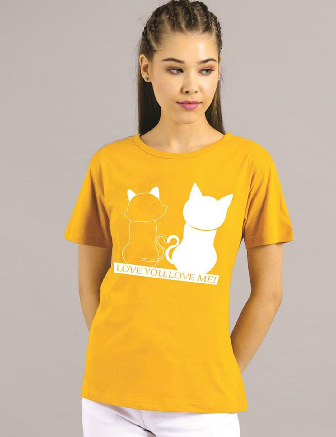 Kotty Women Yellow Printed Round Neck T-shirt