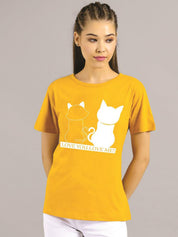 Kotty Women Yellow Printed Round Neck T-shirt