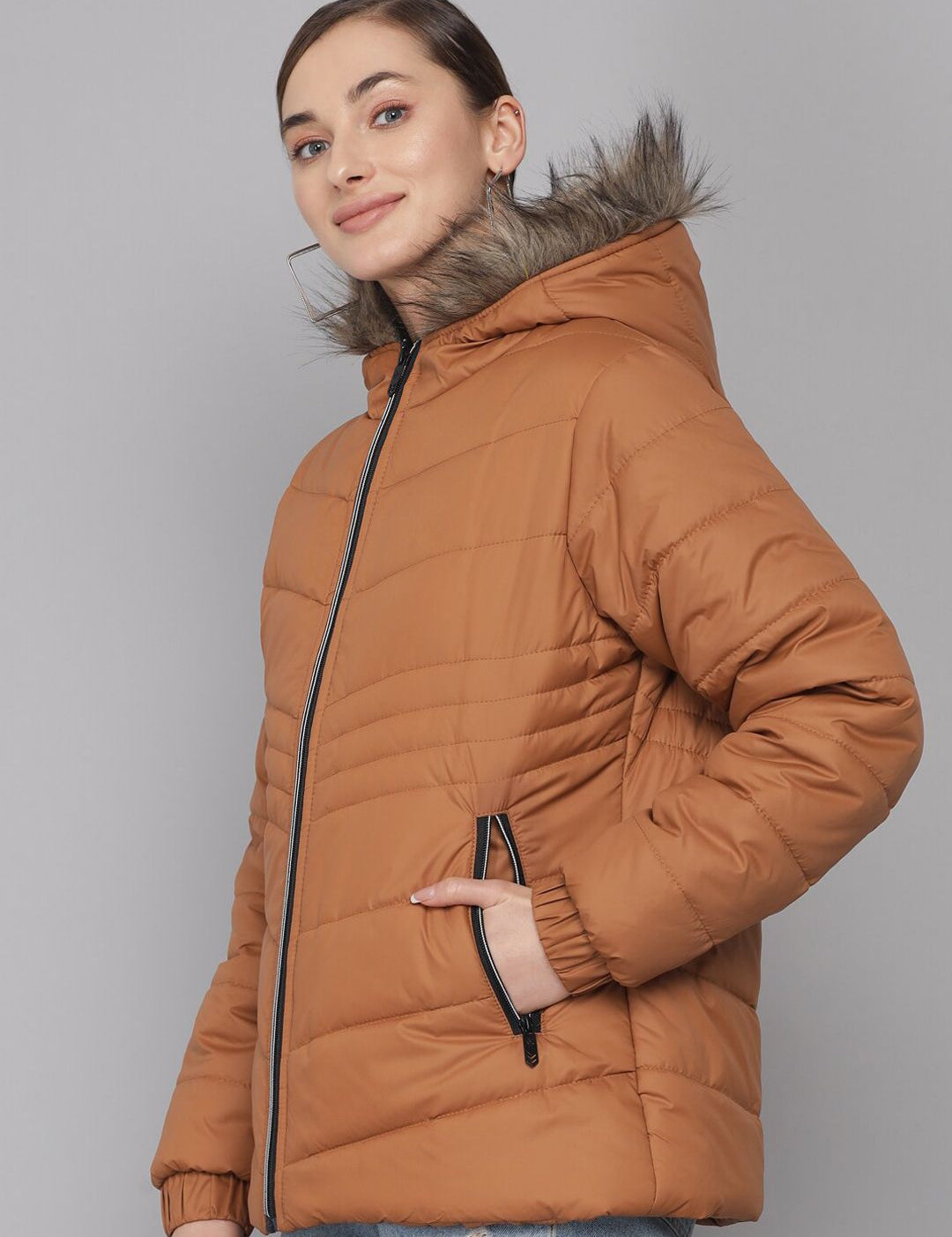 Kotty Women Brown Hooded Parka Jacket