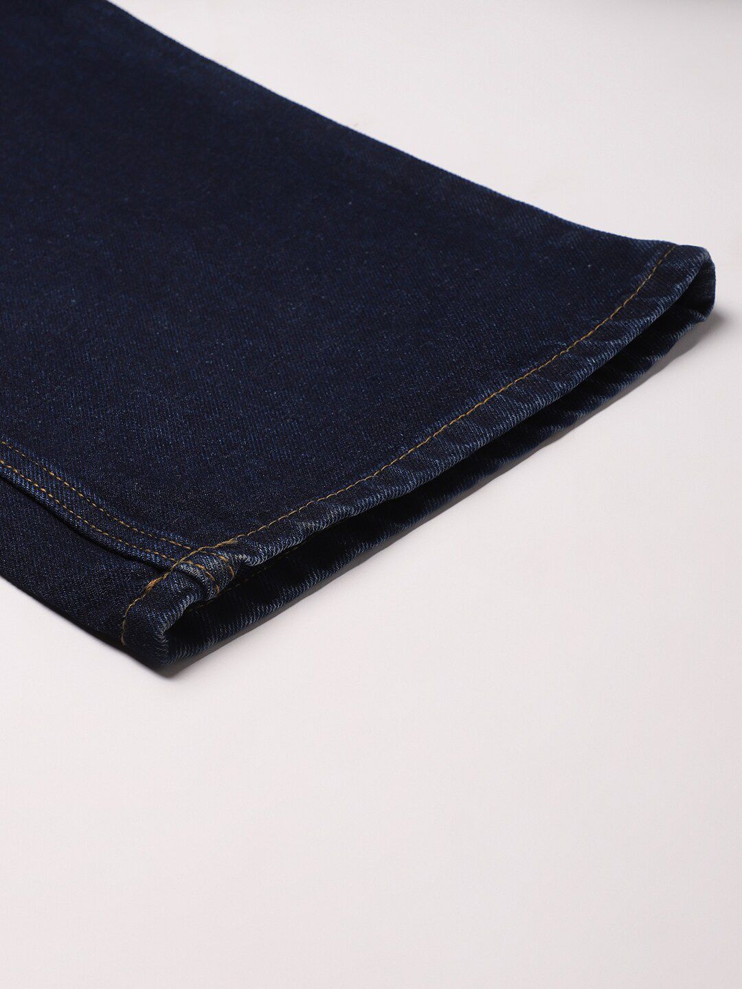 Kotty Women Navy Blue Solid Cotton High-Rise Crop Flared Jeans