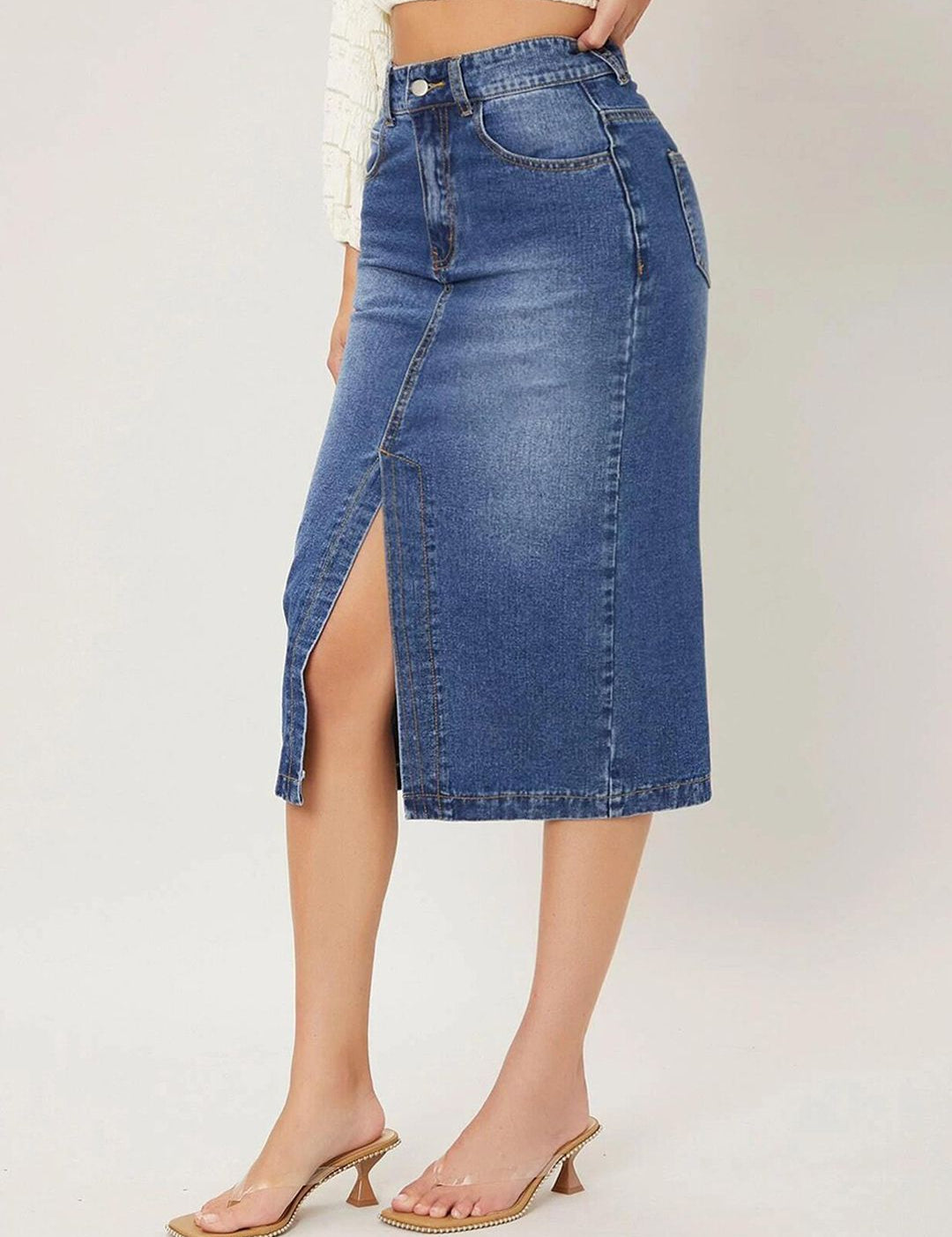 Kotty Front Slit Pencil Midi Skirt