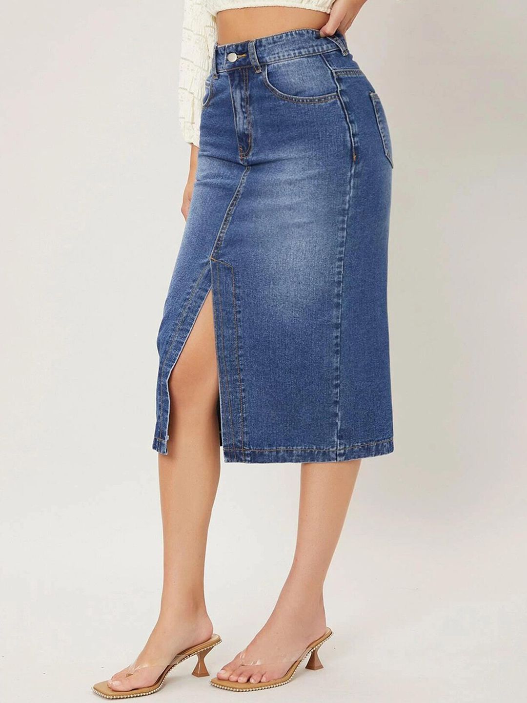 Kotty Front Slit Pencil Midi Skirt