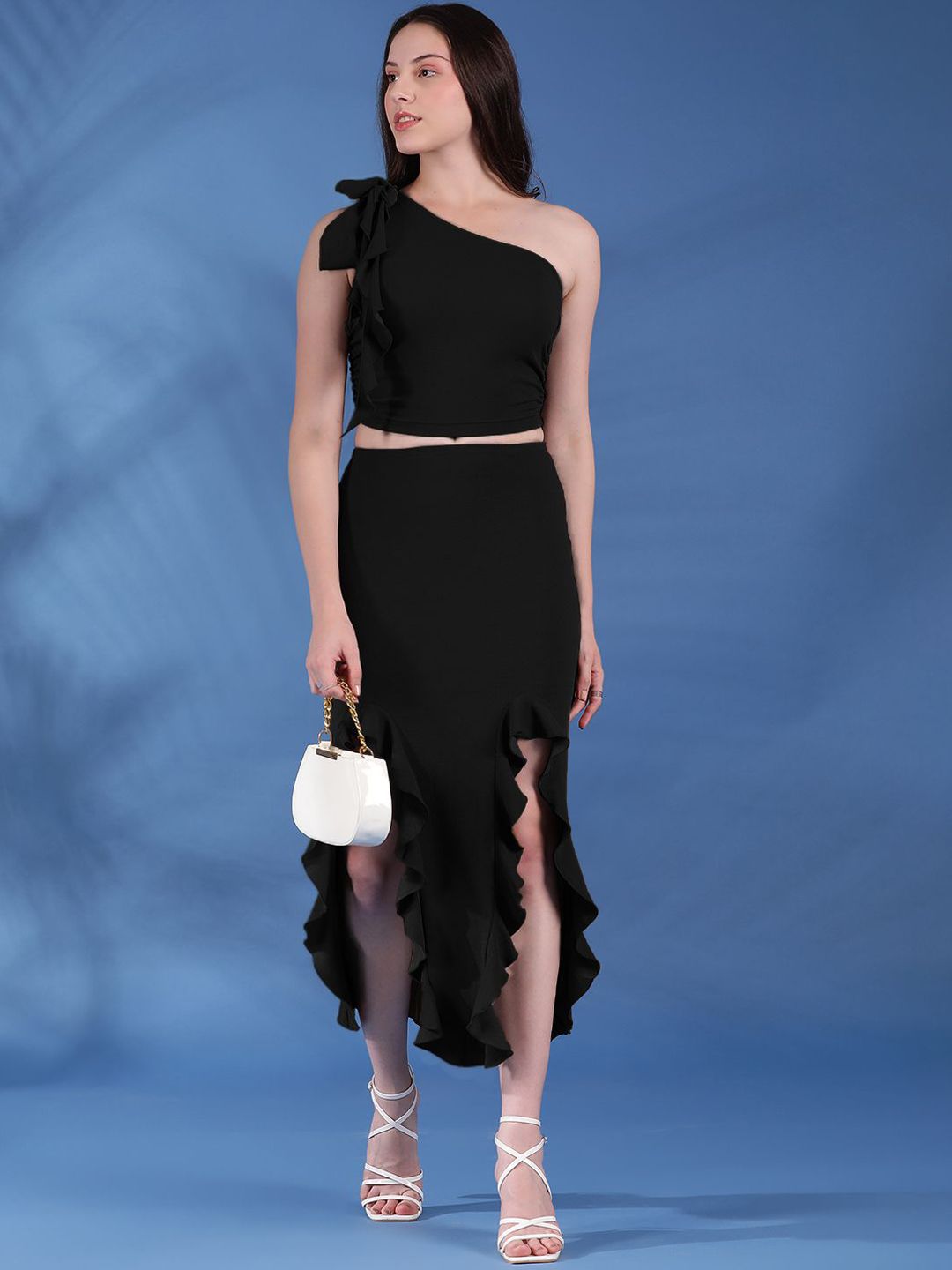 Kotty Black One Shoulder Top With Skirt