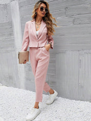Kotty Pink Notched Lapel Collar Long Sleeves Blazer With Trouser