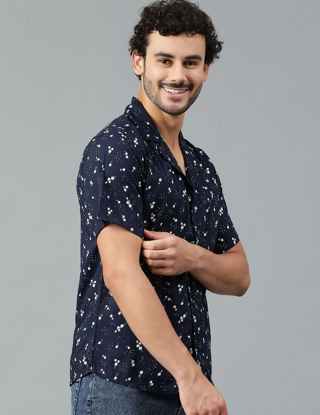 Kotty Men Cuban Collar Floral Printed Casual Shirt