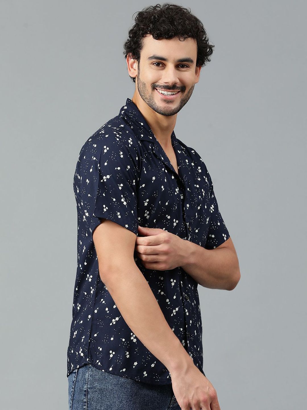 Kotty Men Cuban Collar Floral Printed Casual Shirt