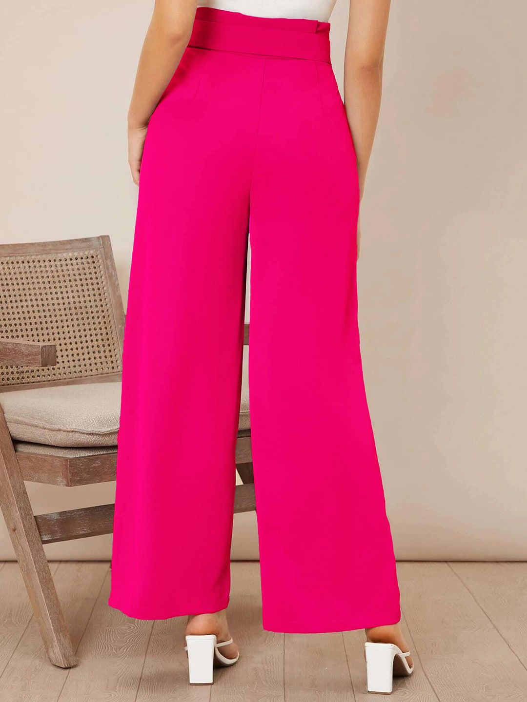 KOTTY BIZwear Women Relaxed Straight Fit High-Rise Easy Wash Pleated Trousers