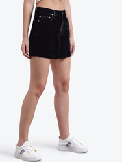 Kotty Women Black Solid Mini Denim A-Line Skirt