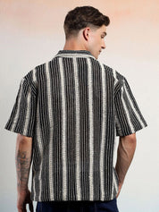 Kotty Men Monochrome Striped Cotton Shirt