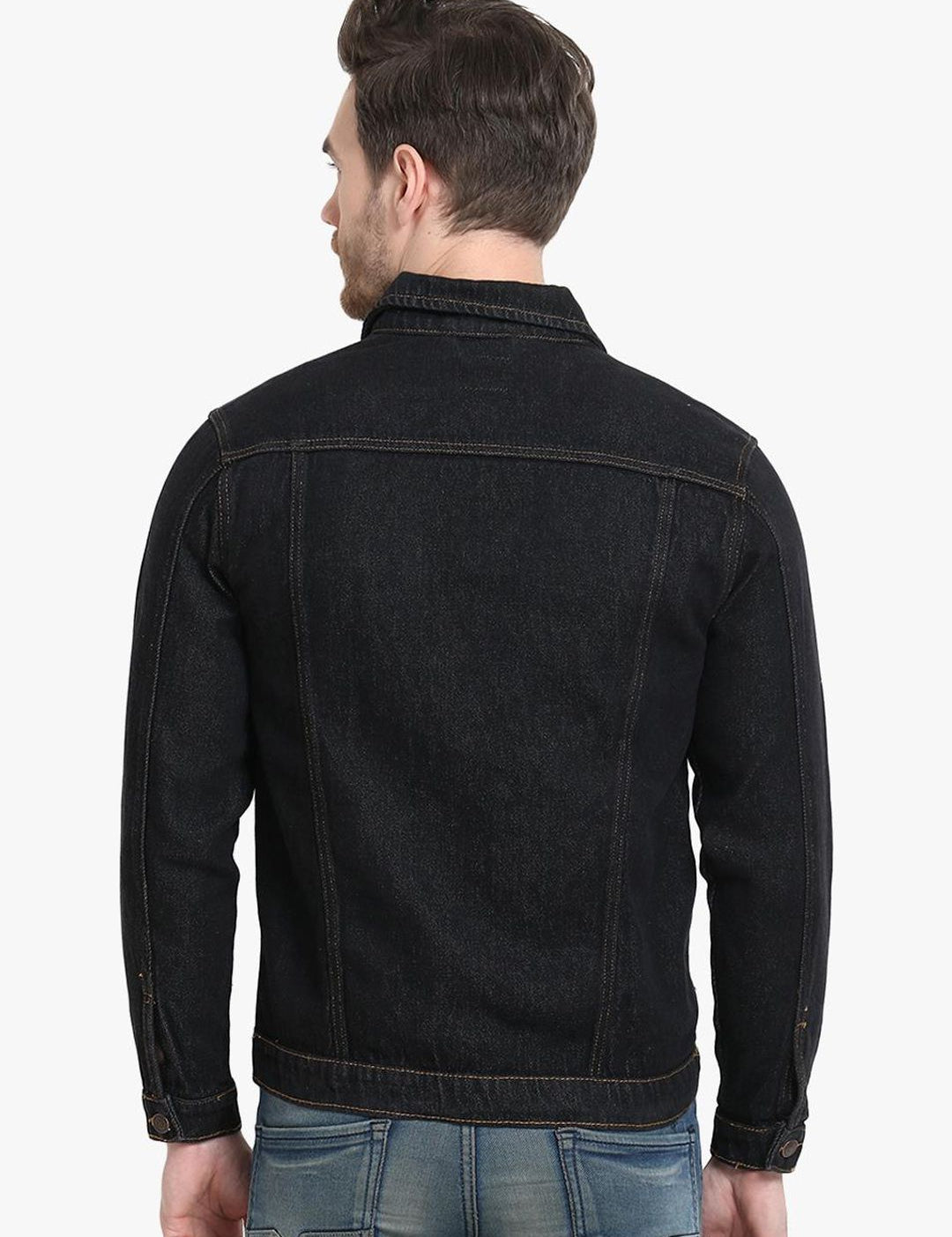 Kotty Men Black Solid Denim Jacket