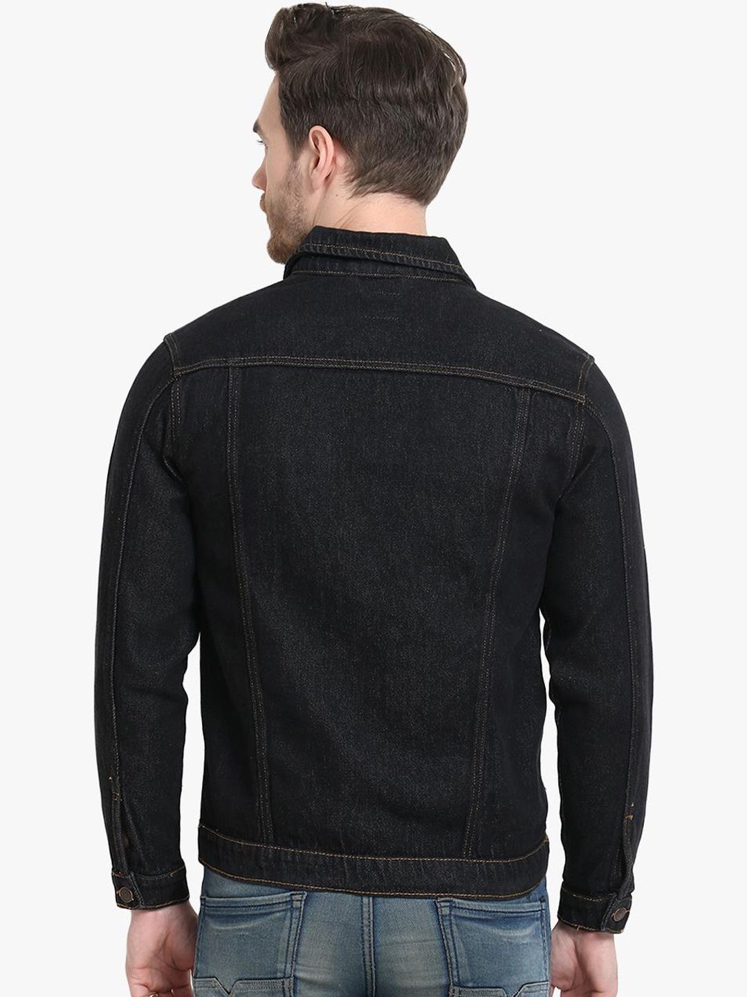 Kotty Men Black Solid Denim Jacket