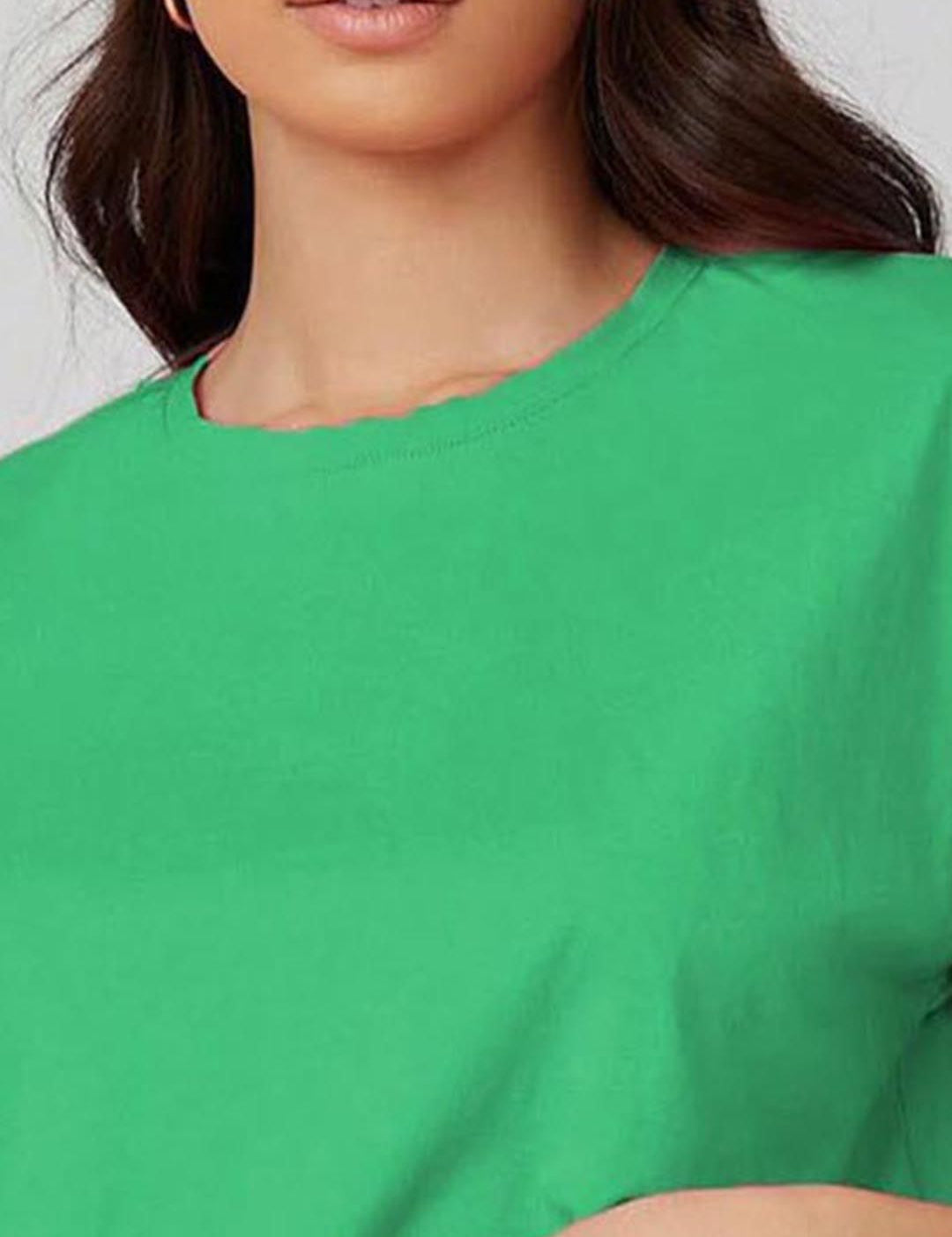 Kotty Yellow Floral Printed Round Neck Drop-Shoulder Sleeves Oversized Crop T-shirt