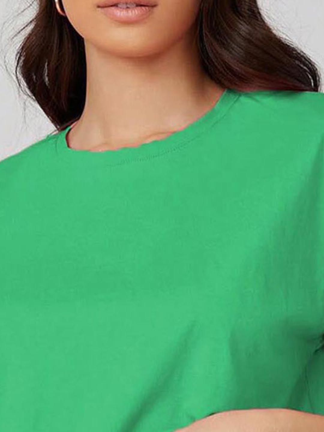 Kotty Yellow Floral Printed Round Neck Drop-Shoulder Sleeves Oversized Crop T-shirt