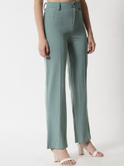 Kotty Women Green Relaxed Straight Fit High-Rise Easy Wash Trousers