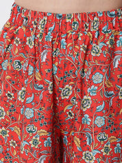 Kotty Women Red Ethnic Motifs Printed Relaxed Flared High-Rise Easy Wash Trousers
