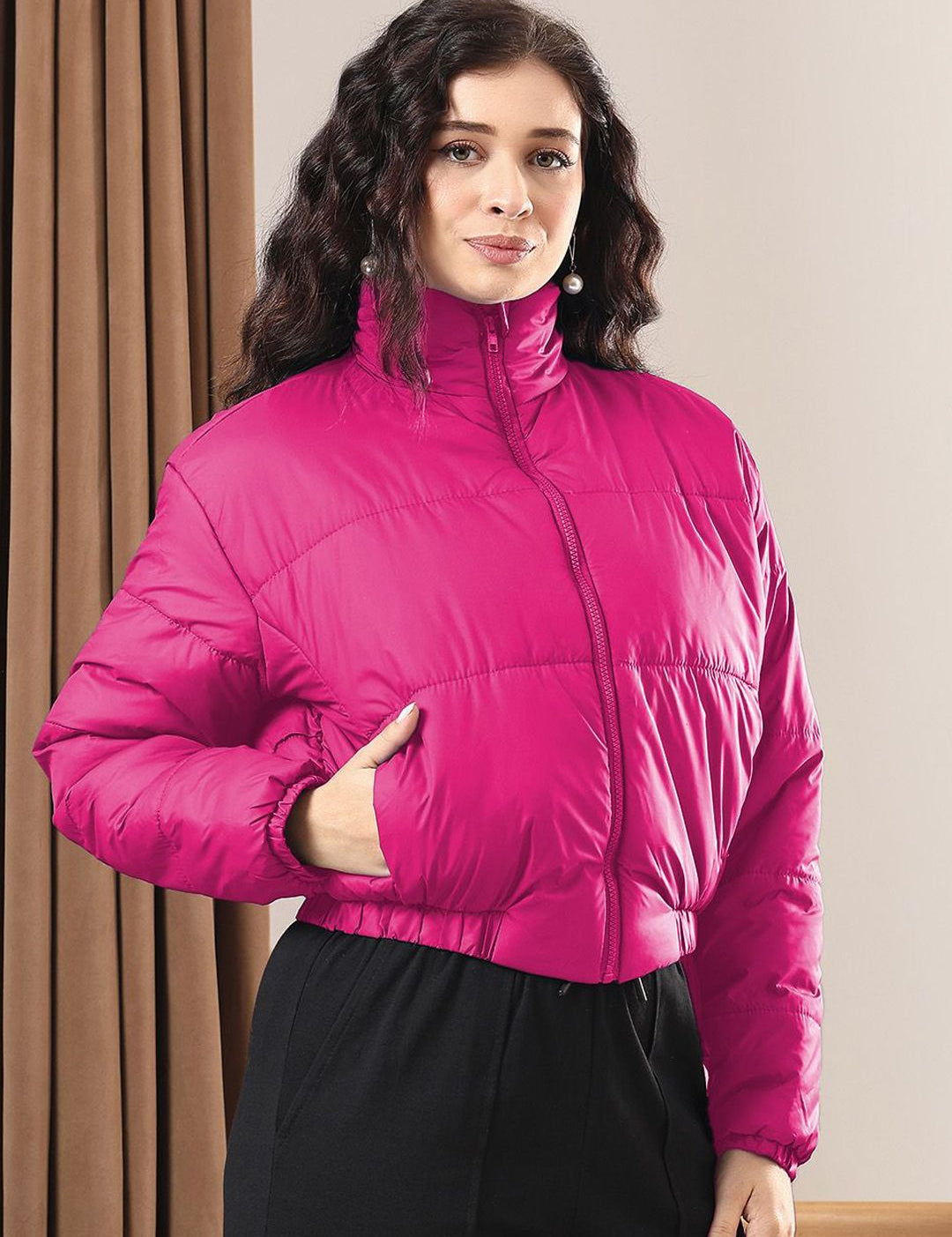 Kotty Women Mock Collar Solid Casual Insulator Puffer Jacket