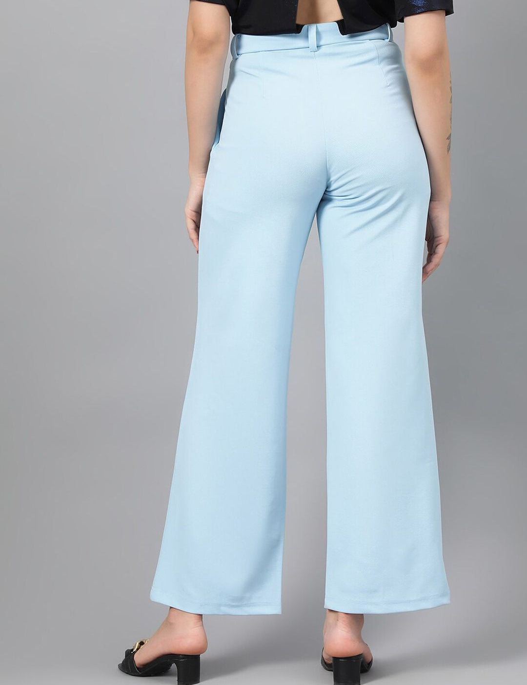 KOTTY BIZwear Women Blue Relaxed Straight Leg Fit High-Rise Easy Wash Parallel Trousers