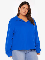 Kotty Plus Size Shirt Collar Drop Shoulder Fleece Sweatshirt