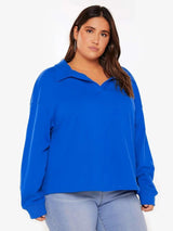 Kotty Plus Size Shirt Collar Drop Shoulder Fleece Sweatshirt
