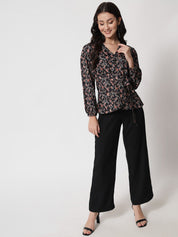 Kotty Floral Printed Puff Sleeve Peplum Top