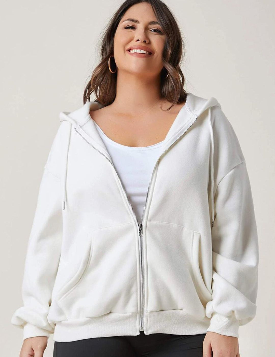Kotty Plus Size Hooded Fleece Front-Open Sweatshirt