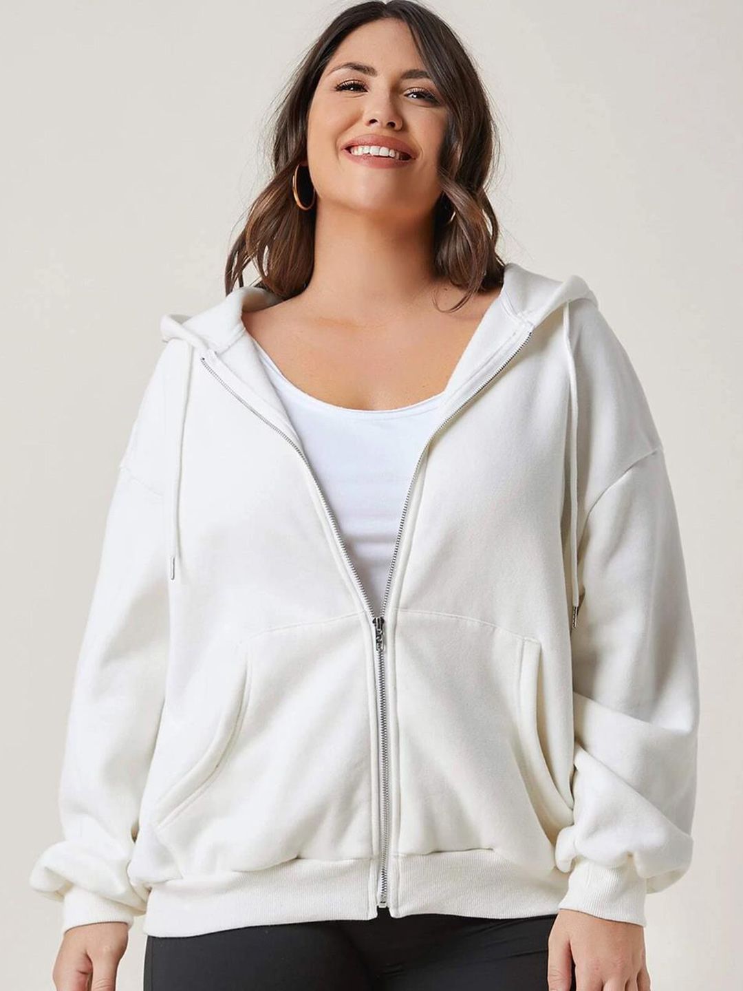 Kotty Plus Size Hooded Fleece Front-Open Sweatshirt