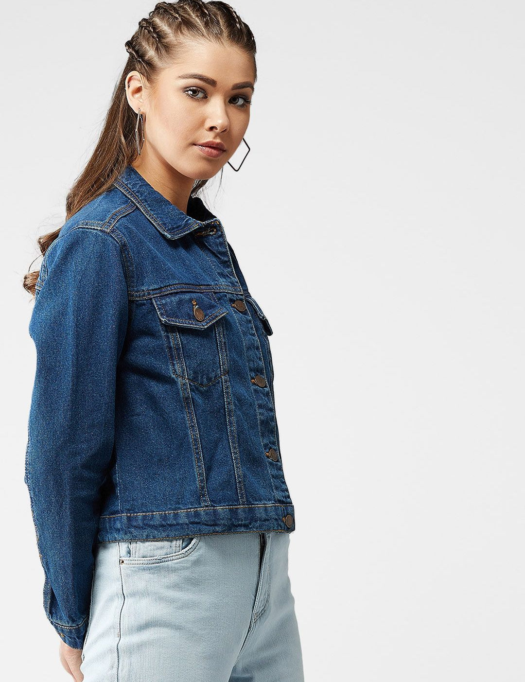 Kotty Women Navy Blue Solid Denim Jacket