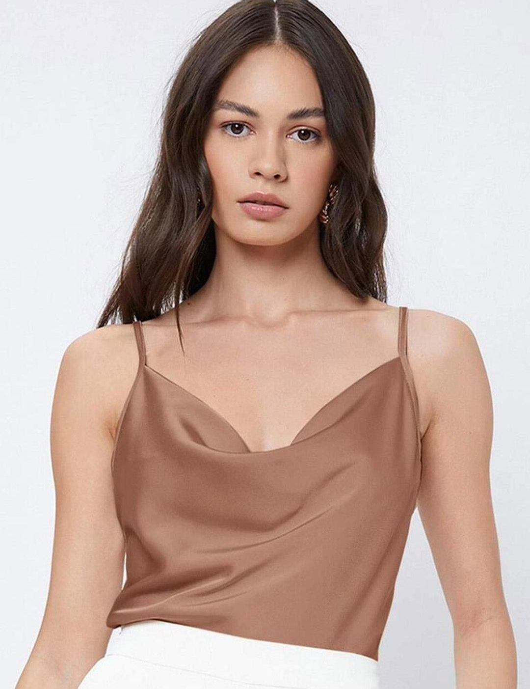 Kotty Brown Cowl Neck Satin Top