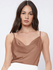 Kotty Brown Cowl Neck Satin Top