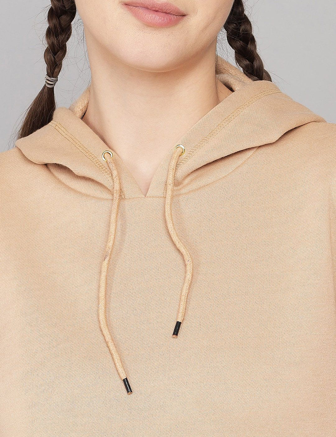 Kotty Women Beige Solid Sweatshirt With Sweatpant
