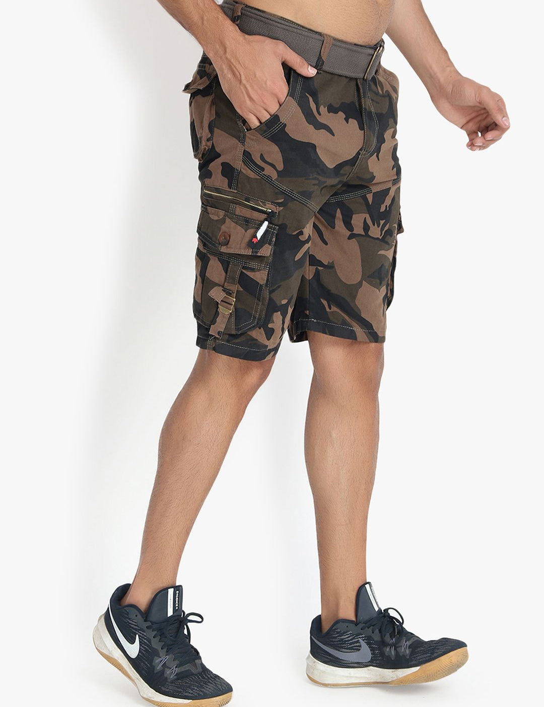 Kotty Men Olive Green Printed Regular Fit Cargo Shorts