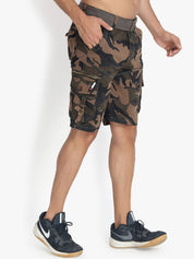 Kotty Men Olive Green Printed Regular Fit Cargo Shorts