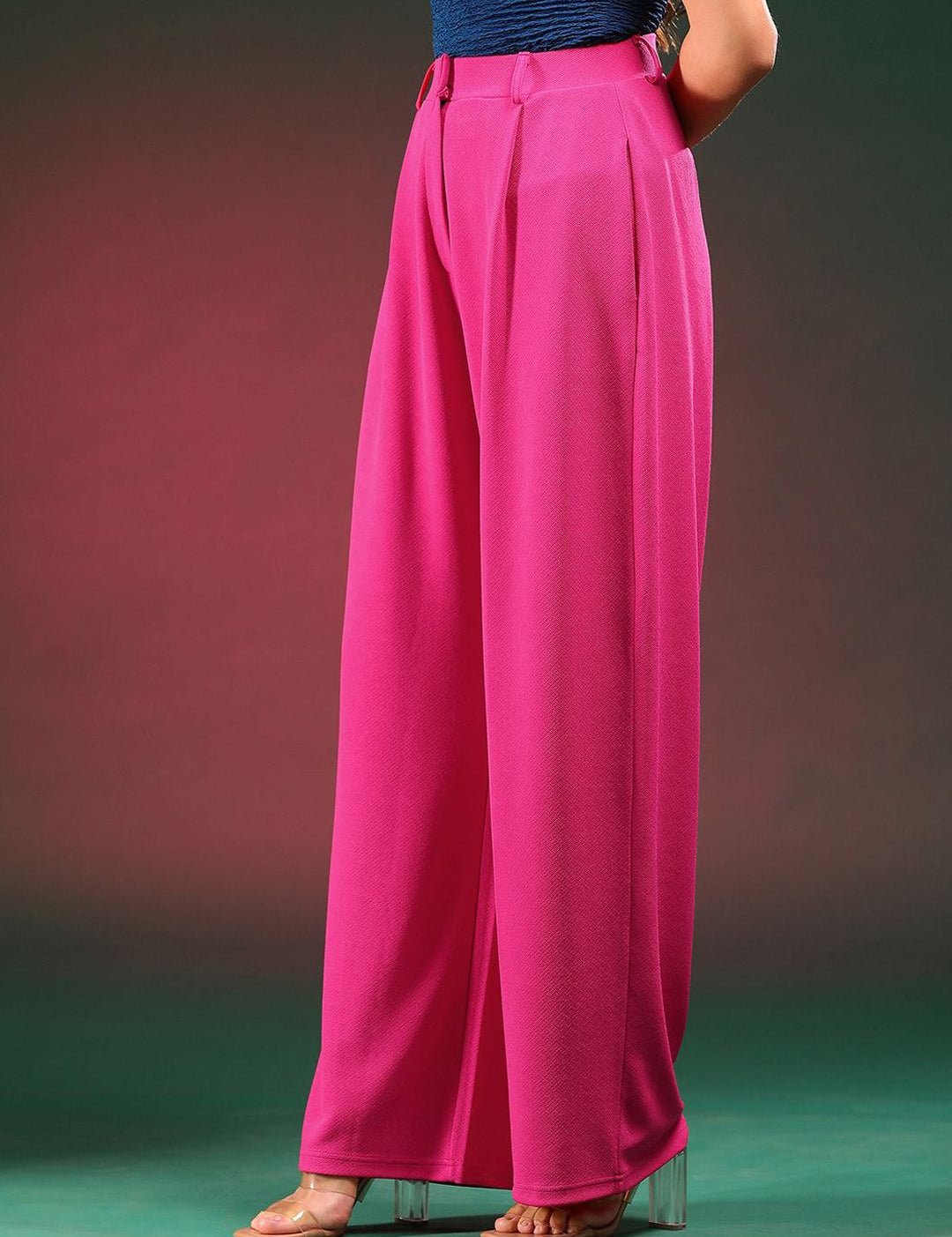 Kotty Women Solid Classic Relaxed Fit High-Rise Pleated Regular Trousers