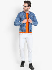 Kotty Men Blue Solid Denim Jacket