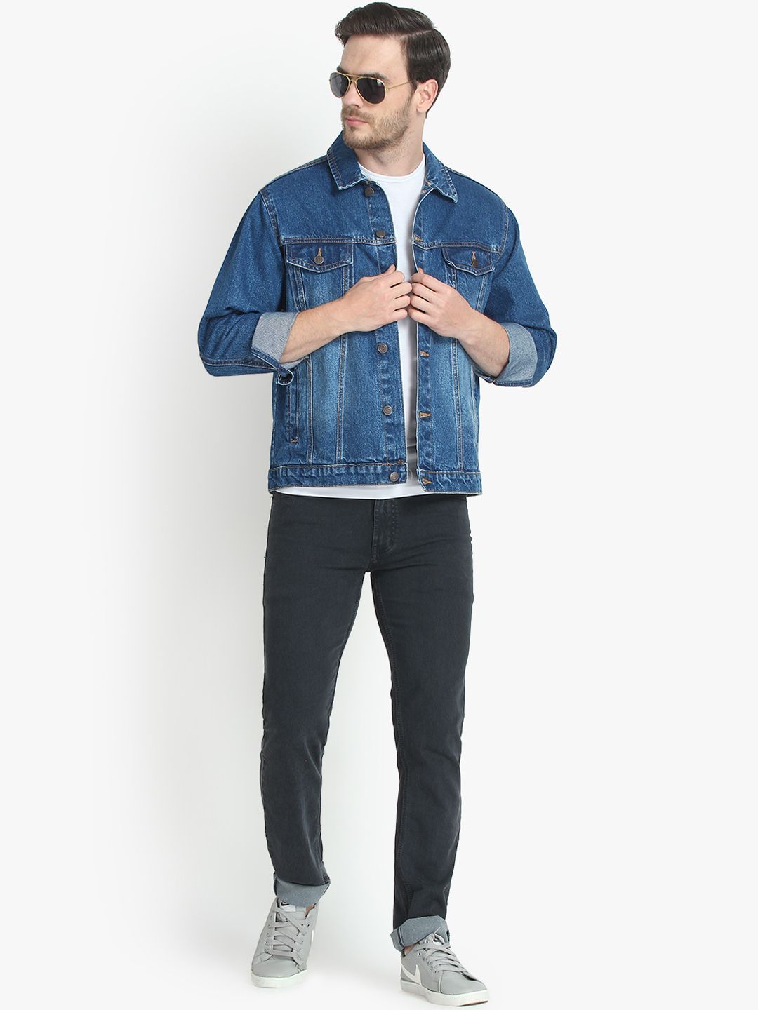 Kotty Men Blue Solid Denim Jacket
