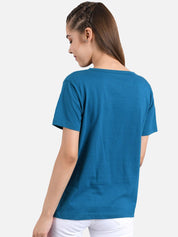 Kotty Women Blue Printed Round Neck T-shirt