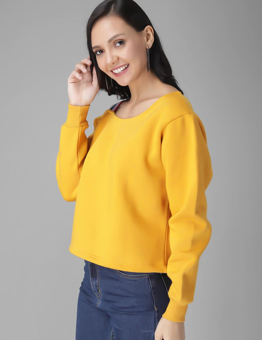 Kotty Women Yellow Solid Sweatshirt