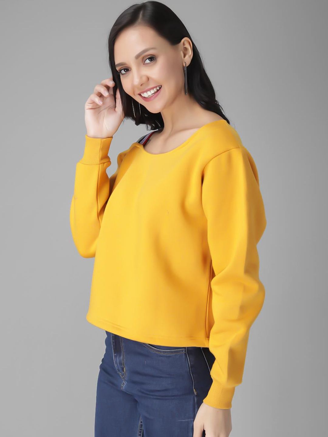 Kotty Women Yellow Solid Sweatshirt