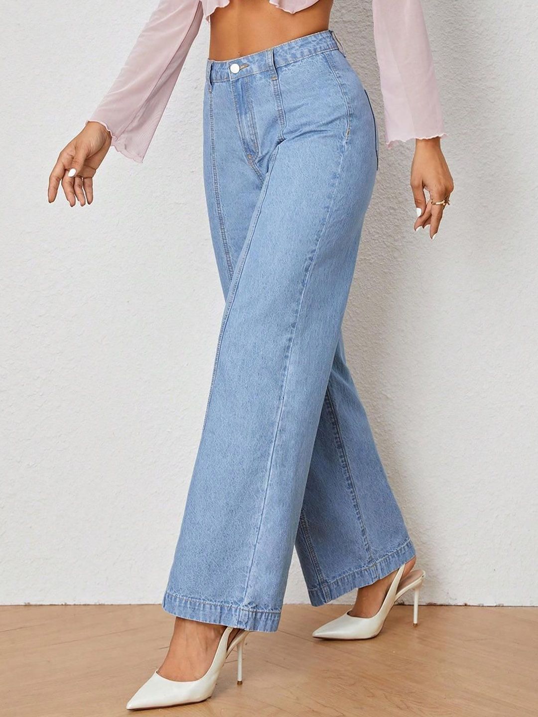 Kotty Women Wide Leg High-Rise Clean Look Stretchable Jeans
