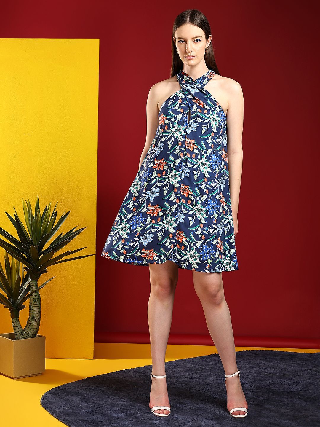 Kotty Print Halter Neck A-Line Dress