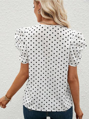 Kotty White & Black Polka Dot Printed Puff Sleeve Top