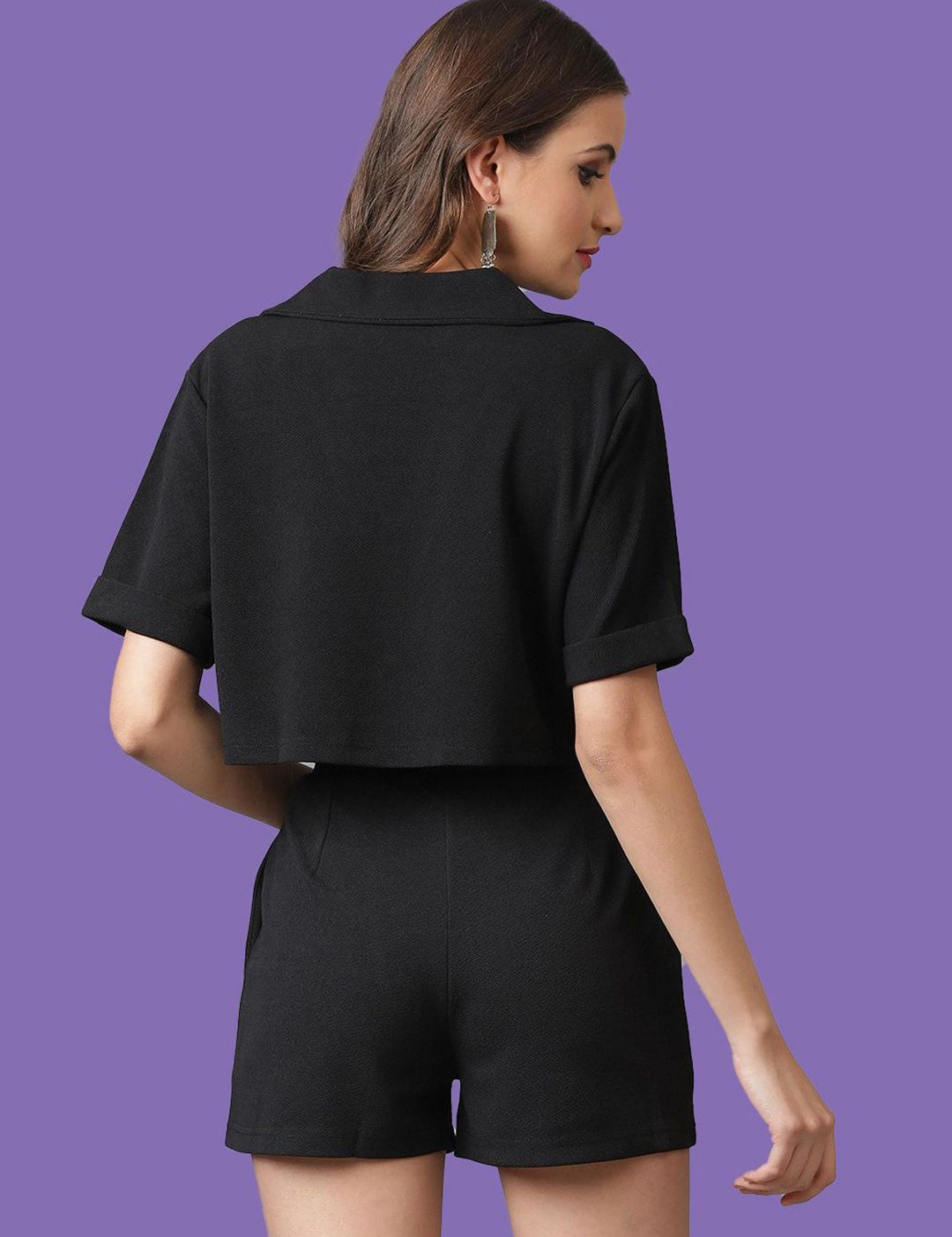 Kotty Black Shirt Collar Top & Shorts