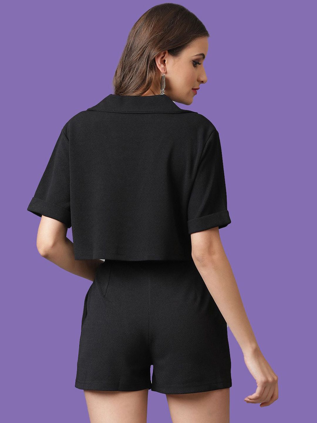 Kotty Black Shirt Collar Top & Shorts